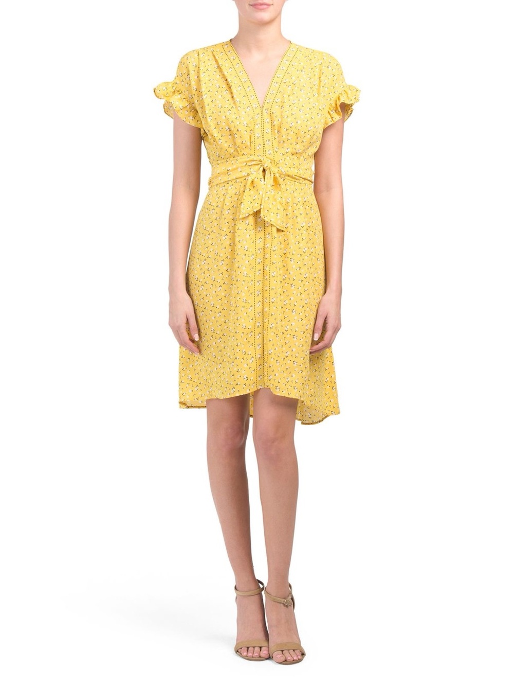 Max Studio Yellow Floral High-Low Dress, SP